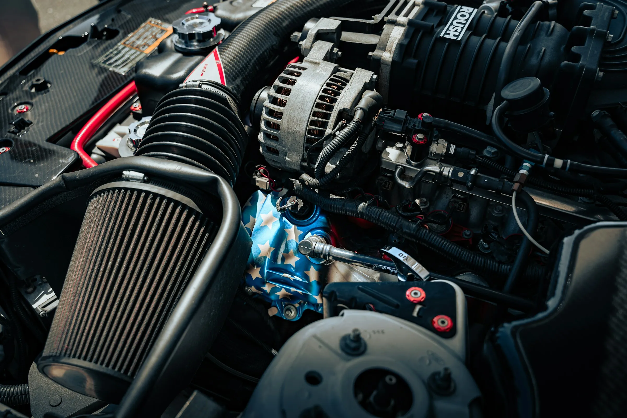 Black and silver car engine